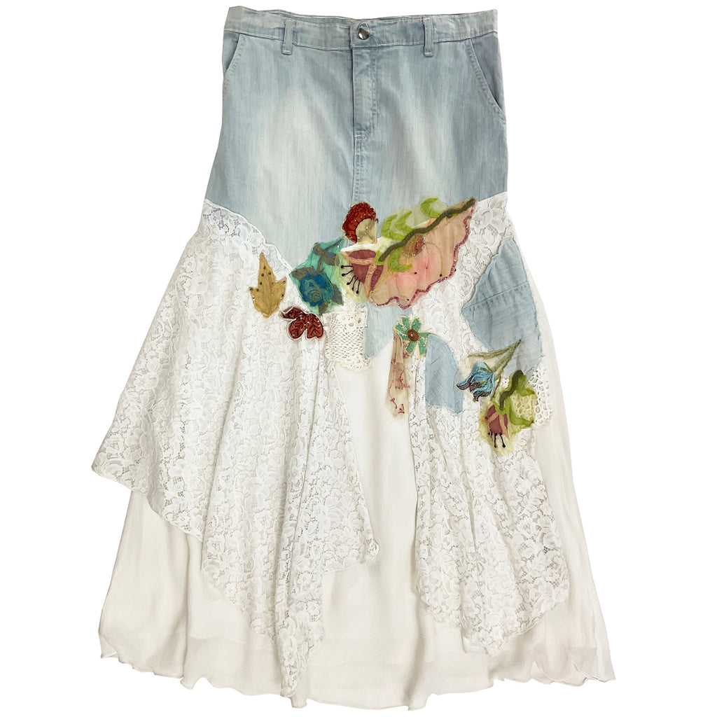 Norma Vintage _lace and denim skirt