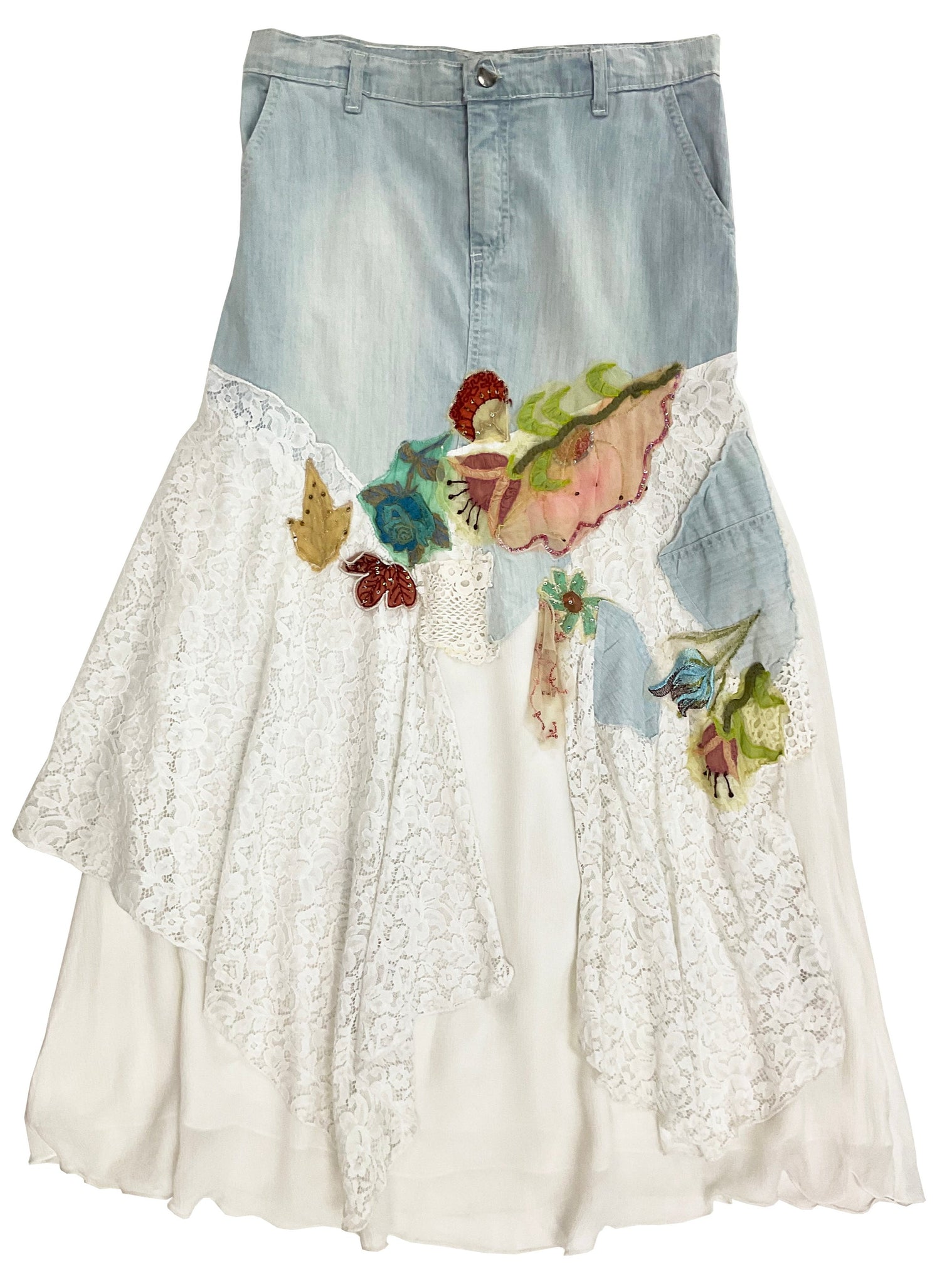 Norma Vintage _lace and denim skirt