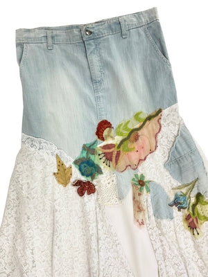 Norma Vintage _lace and denim skirt