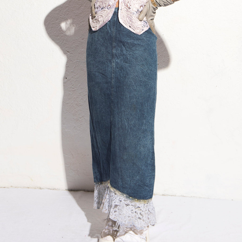 Norma Vintage _denim & lace skirt
